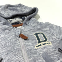 'Dino League' Grey Mottled Zip Up Hoodie Sweatshirt - Boys 0-3 Months
