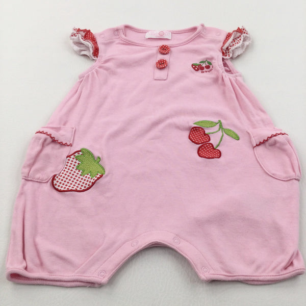 'Mayoral' Appliqued Fruit Pink & Red Jersey Romper - Girls 3-6 Months