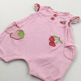 'Mayoral' Appliqued Fruit Pink & Red Jersey Romper - Girls 3-6 Months