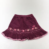 Flowers & Hearts Appliqued & Embroidered Burgundy Corduroy Skirt - Girls 12-18 Months