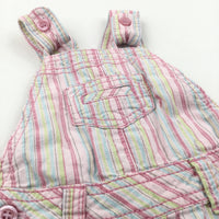 Pink, Green & Blue Striped Short Cotton Dungarees - Girls 3-6 Months