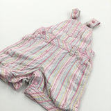 Pink, Green & Blue Striped Short Cotton Dungarees - Girls 3-6 Months