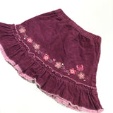 Flowers & Hearts Appliqued & Embroidered Burgundy Corduroy Skirt - Girls 12-18 Months