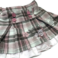 Roses Embroidered Pink, Beige & Brown Tweed Style Skirt - Girls 6-9 Months