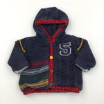 Navy and Red Knitted Button Up Hooded Cardigan - Boys 3-6 Months