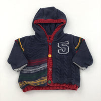 Navy and Red Knitted Button Up Hooded Cardigan - Boys 3-6 Months