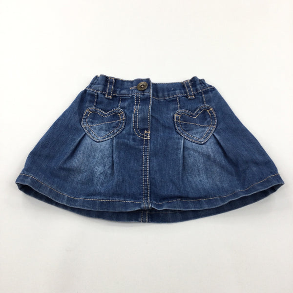 Mid Blue Denim Skirt with Adjustable Waistband - Girls 9-12 Months