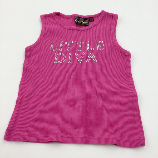 'Little Diva' Dark Pink Ribbed Vest Top - Girls 3-4 Years