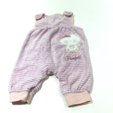 'I'm Just So Purrrfect' Cat Appliqued Pink & Lilac Striped Velour Dungarees - Girls Newborn