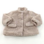 Beige Fluffy Fleece Coat with Collar - Girls 12-18 Months