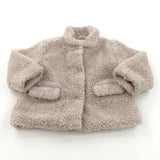 Beige Fluffy Fleece Coat with Collar - Girls 12-18 Months