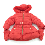Thick Padded Red Coat with Fleece Lined Hood & Detachable Mittens - Girls 12-18 Months