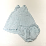 Flowers Embroidered Light Blue Linen Dress & Nappy Pants Set - Girls 6-9 Months
