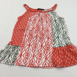 Patterned Green, Orange & White Sleeveless Tunic Top - Girls 9-10 Years