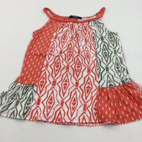 Patterned Green, Orange & White Sleeveless Tunic Top - Girls 9-10 Years