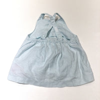 Flowers Embroidered Light Blue Linen Dress & Nappy Pants Set - Girls 6-9 Months