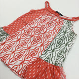 Patterned Green, Orange & White Sleeveless Tunic Top - Girls 9-10 Years