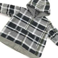 Grey Check Fleece Coat - Boys 3-6 Months