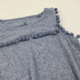 Mottled Blue Sleeveless Tunic Top with Pom Pom Details - Girls 10 Years