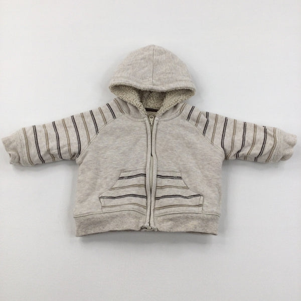 Cream Fleece Lined Zip Up Hoodie - Boys 3-6 Months