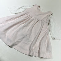 Pale Pink Velour Dress & White Long Sleeve Bodysuit Set - Girls 6-9 Months