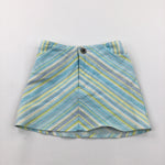 Blue, White & Lime Green Striped Cotton Twill Skirt - Girls 12 Months