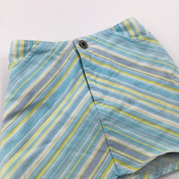 Blue, White & Lime Green Striped Cotton Twill Skirt - Girls 12 Months