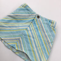 Blue, White & Lime Green Striped Cotton Twill Skirt - Girls 12 Months