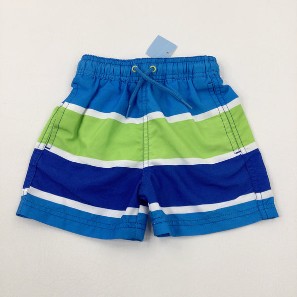 **NEW** Blue & Green Striped Swimming Shorts - Boys 18-24 Months