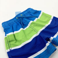 **NEW** Blue & Green Striped Swimming Shorts - Boys 18-24 Months