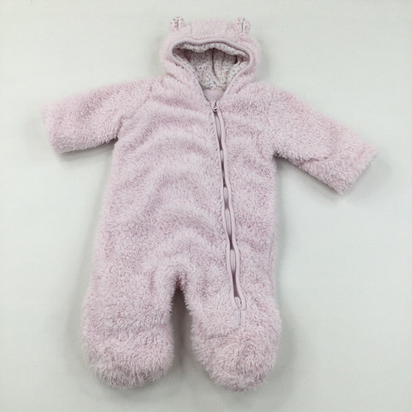 Pale Pink Fluffy Pramsuit - Girls 3-6 Months