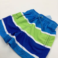 **NEW** Blue & Green Striped Swimming Shorts - Boys 18-24 Months