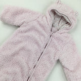 Pale Pink Fluffy Pramsuit - Girls 3-6 Months