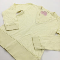 Pale Yellow Lightweight Long Sleeve Top with V-Neck Panel - Girls 9-10 Years