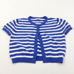 Blue & White Striped Short Sleeve Lightweight Knitted Bolero Cardigan - Girls 9-10 Years