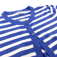 Blue & White Striped Short Sleeve Lightweight Knitted Bolero Cardigan - Girls 9-10 Years