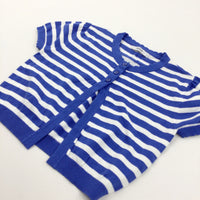 Blue & White Striped Short Sleeve Lightweight Knitted Bolero Cardigan - Girls 9-10 Years