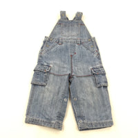 Mid Blue Lined Denim Dungarees - Boys 9-12 Months