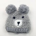 Bear Face Grey Knitted Hat with Bobble Ears - Girls 6-9 Months