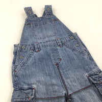 Mid Blue Lined Denim Dungarees - Boys 9-12 Months