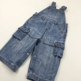 Mid Blue Lined Denim Dungarees - Boys 9-12 Months