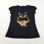 Sequins Owl Gold & Black T-Shirt - Girls 9-10 Years