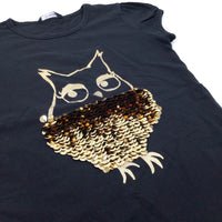 Sequins Owl Gold & Black T-Shirt - Girls 9-10 Years