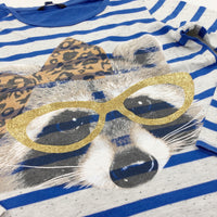 Glittery Glasses Raccoon Blue & Grey Long Sleeve Top - Girls 9-10 Years