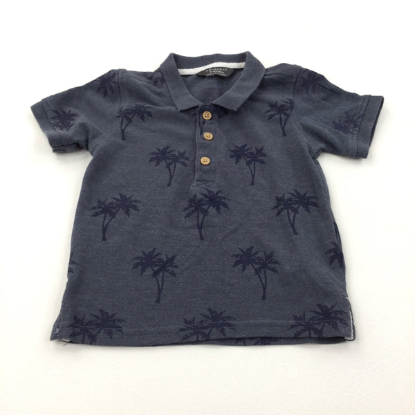 Palm Trees Slate Blue Polo Shirt - Boys 12-18 Months