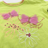 'Daddy's Little Flower' Butterflies & Flowers Lime Green & Pink T-Shirt - Girls 6-9 Months