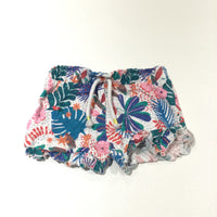 Flowers White, Pink & Teal Lightweight Jersey Shorts - Girls 6-9 Months
