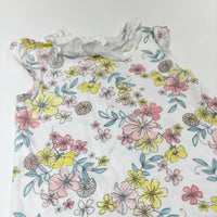 Pastel Flowers White T-Shirt with Lacey Collar - Girls 6-9 Months