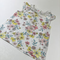 Pastel Flowers White T-Shirt with Lacey Collar - Girls 6-9 Months