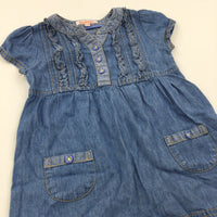 Blue Denim Effect Cotton Dress - Girls 12-18 Months